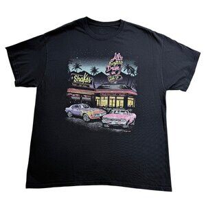 VTG 80s USA  J.Galt Big Als Burger Drive In Classic Car Graphic T-Shirt Black OS